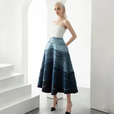 Women'S Fashion Denim Gradient Slip Midi Evening Dress