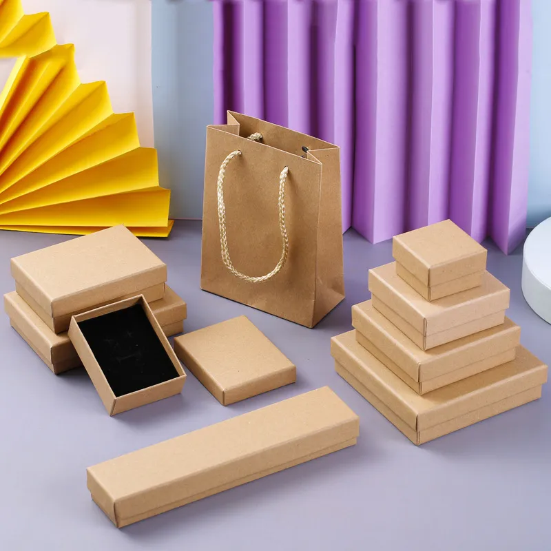 Solid Color Kraft Paper Jewelry Packaging Storage Gift Box for Bracelet Earrings Rings