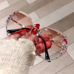 Women Fashion Frameless Polygonal Diamond-Studded Floral Sunglasses