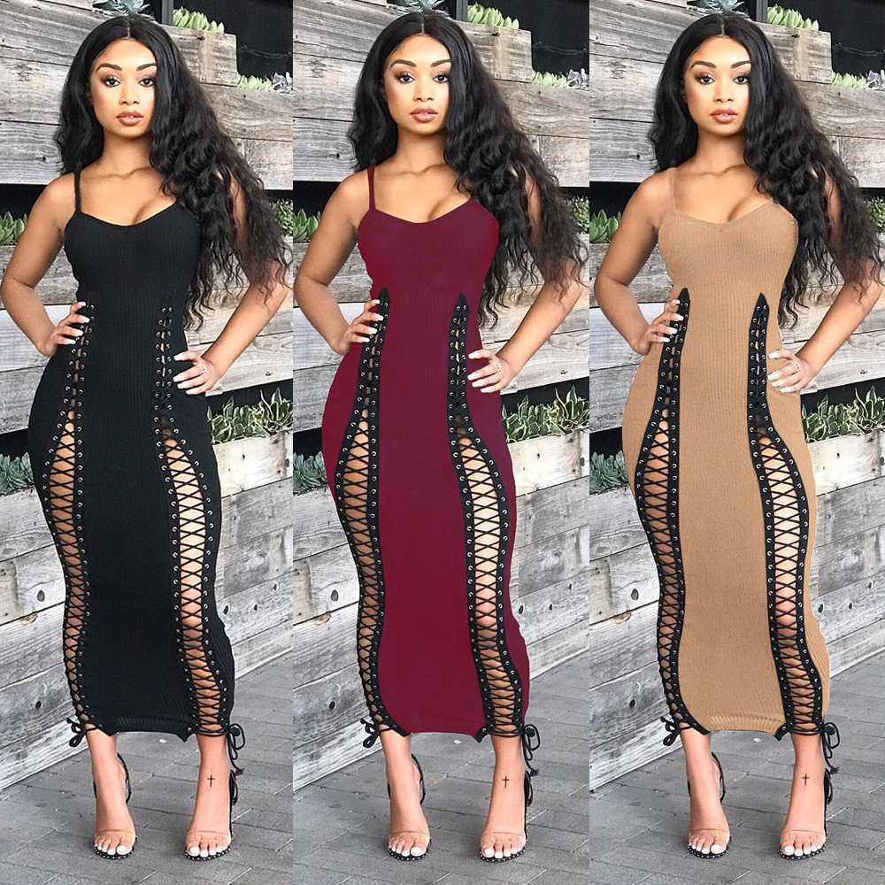 Wholesale Women'S Fashion Sexy Slit Bandage Spaghetti Strap