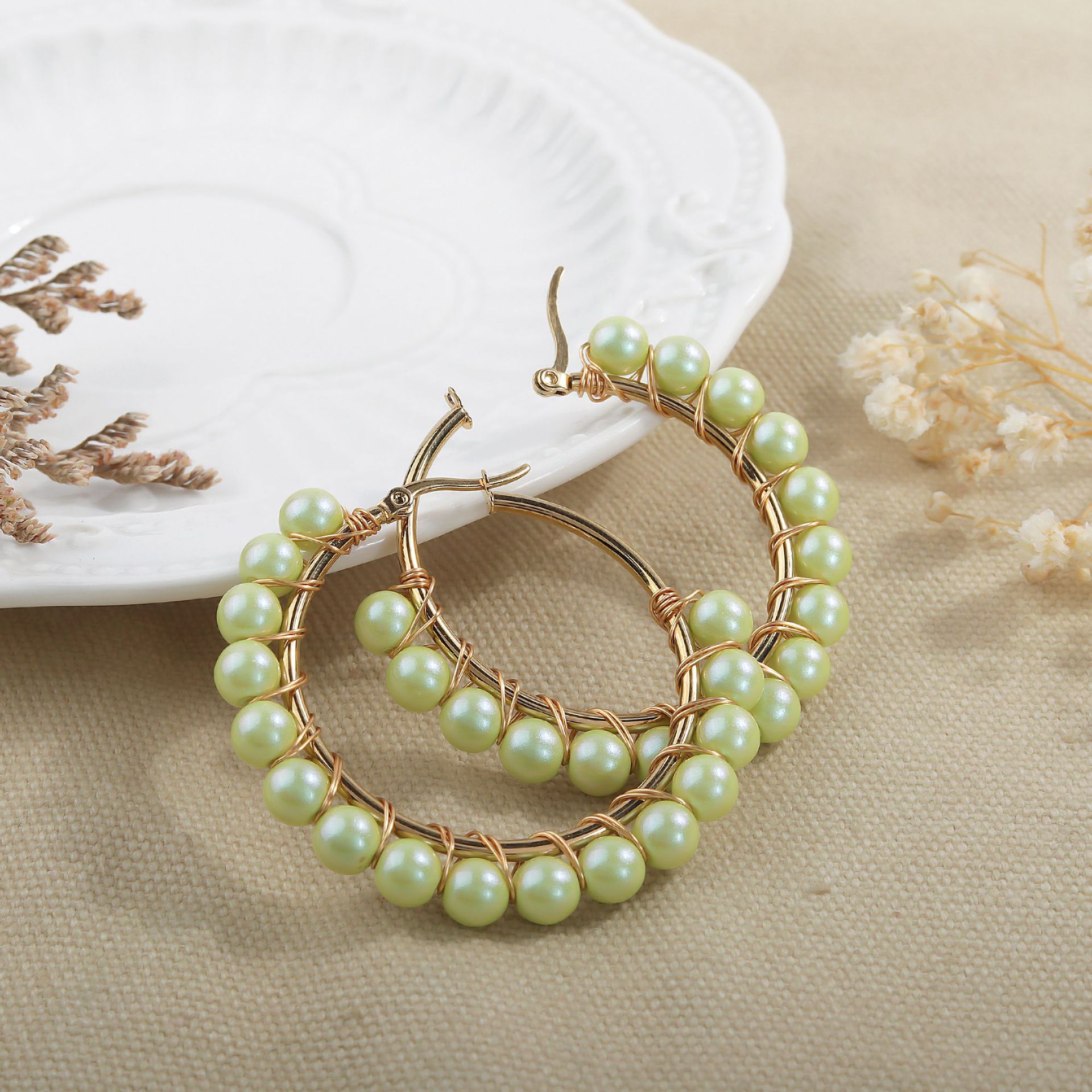 ☆TATIANA☆ Color Trim Heart Pearl Earrings EC1908 Tatiana Pearl Earrings