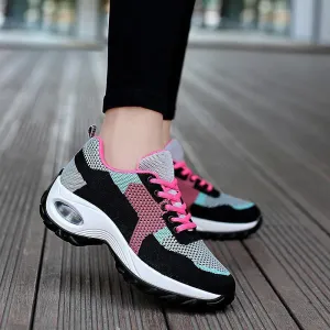 Plus Size Women Colorblock Flyknit Mesh Breathable Casual Sneakers