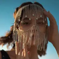 Sexy Exotic Style Tassel Diamond Full Face Rhinestone Headdress Mask
