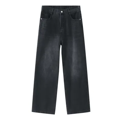 Men's Simple Straight Leg Loose Jeans Cotton Denim Middle Waist