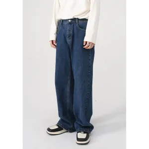Men's Simple Straight Leg Loose Jeans Cotton Denim Middle Waist