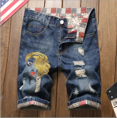 Men's Fashion Straight Hip Hop Printing Denim Shorts