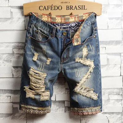 Men's Fashion Straight Hip Hop Printing Denim Shorts