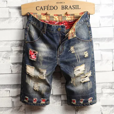 Men's Fashion Straight Hip Hop Printing Denim Shorts