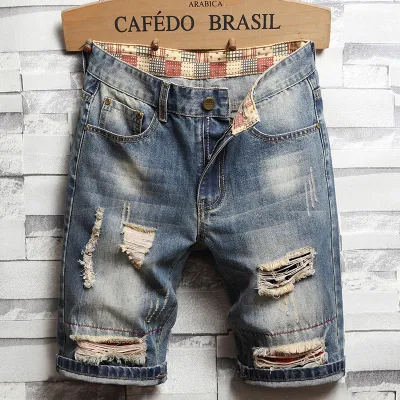 Men's Fashion Straight Hip Hop Printing Denim Shorts