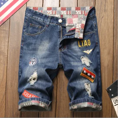 Men's Fashion Straight Hip Hop Printing Denim Shorts