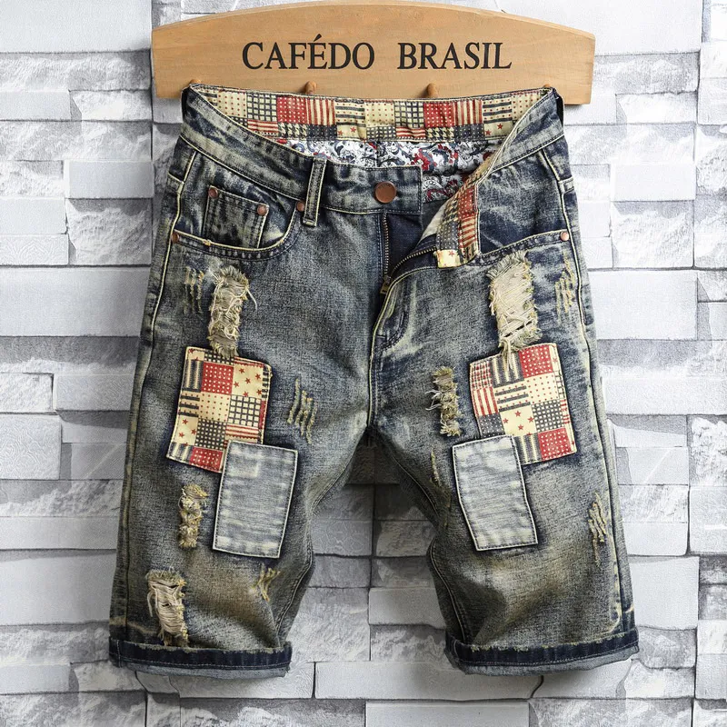 Men's Fashion Straight Hip Hop Printing Denim Shorts