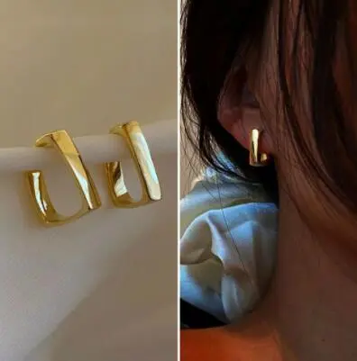 Women Vintage Exaggerated Square Matte Metal Hoop Earrings