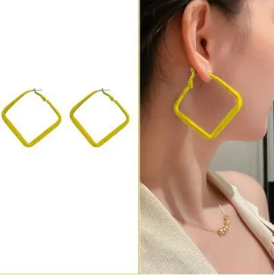Women Vintage Exaggerated Square Matte Metal Hoop Earrings