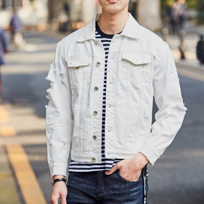 Guys ripped outlet solid denim jacket