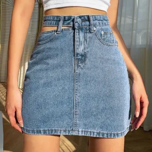 Women's Casual Cut Out Denim Wrap Skirt - Urban Leisure Style