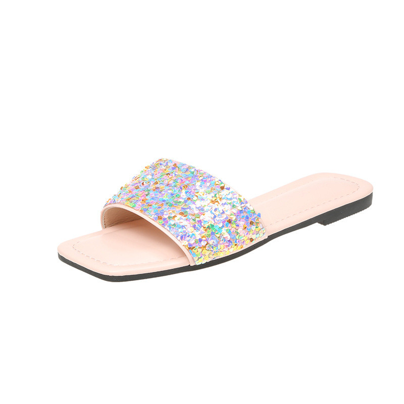 Wholesale Plus Size Women Fashion Square Toe Flat Sequined