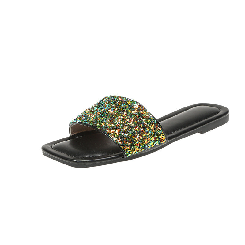 【MODERNIF】Pia round slippers Wholesale Plus Size Women Fashion Square Toe Flat Sequined