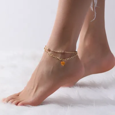 Women Multicolor Nature Stone Beads Tassel Double-Layer Anklet