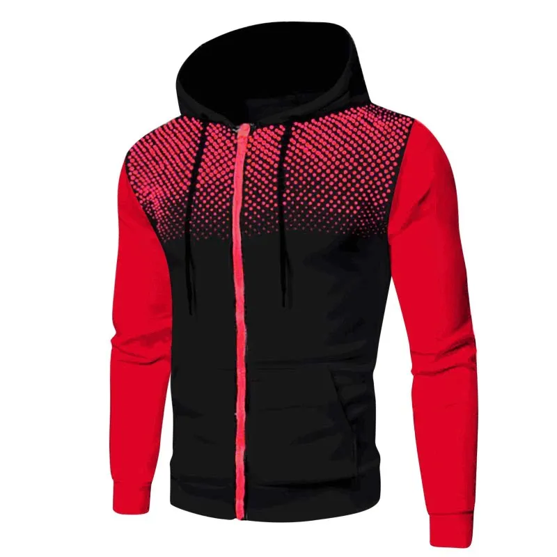 Men's Casual Hooded Zipper Polka Dot Stitching Hoodies Jacket