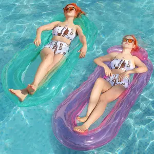 Summer Vacation Inflatable Floating Row With Net Water Recliner Adult Inflatable Floating Row Outdoor Water Swimming Ring