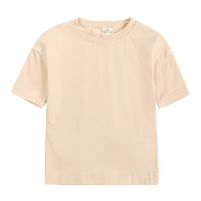 Unisex Toddler Girls Boys Short Sleeve Solid Cotton Round Neck T-Shirt for Kids Baby Boys Clothing(0-3T)