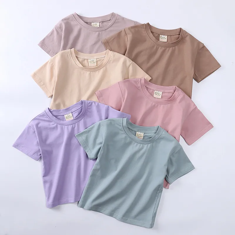 Unisex Toddler Girls Boys Short Sleeve Solid Cotton Round Neck T-Shirt for Kids Baby Boys Clothing(0-3T)