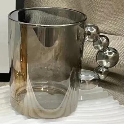Simple Luxurious Household Handle Coffee Bubble Drinking Cup 350ml Light Luxury Retro Solid Color