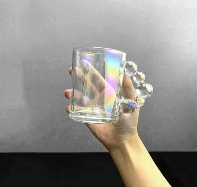 Simple Luxurious Household Handle Coffee Bubble Drinking Cup 350ml Light Luxury Retro Solid Color