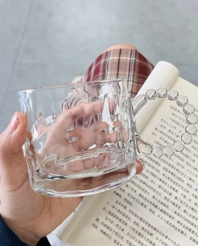 Simple Luxurious Household Handle Coffee Bubble Drinking Cup 350ml Light Luxury Retro Solid Color