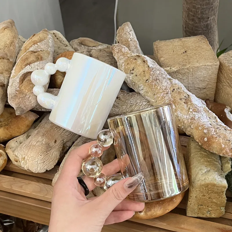 Simple Luxurious Household Handle Coffee Bubble Drinking Cup 350ml Light Luxury Retro Solid Color