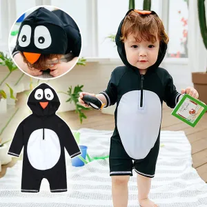 Children Kids Baby Fashion Boys Long Sleeve Quick-Drying Cartoon Penguin Swimsuit