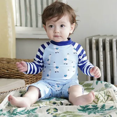 Children Kids Baby Fashion Boys Girls Long Sleeve Cartoon Alpaca Print Swimsuit - 85% Polyester