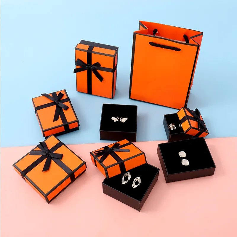 Simple Fashion Orange Bowknot Ring Earrings Bracelet Jewelry Packaging Box