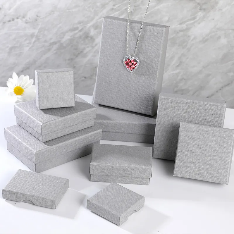 Simple Grey Ring Earrings Necklace Jewelry Packaging Box