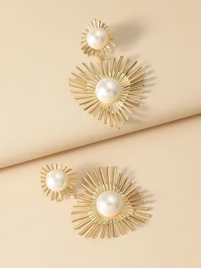 Women Fashion Imitation Pearls Prickly Heart-Shaped Dangle Earrings