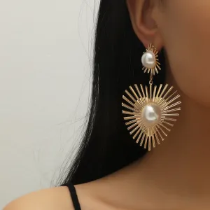 Women Fashion Imitation Pearls Prickly Heart-Shaped Dangle Earrings
