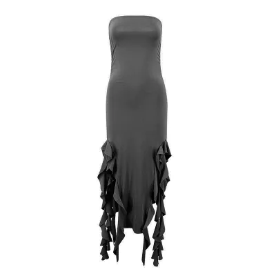 Women's Fashion Sexy Ruffle Streamer Tube Irregular Dress