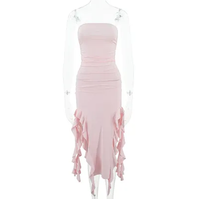 Women's Fashion Sexy Ruffle Streamer Tube Irregular Dress