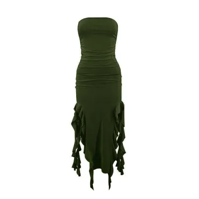 Women's Fashion Sexy Ruffle Streamer Tube Irregular Dress