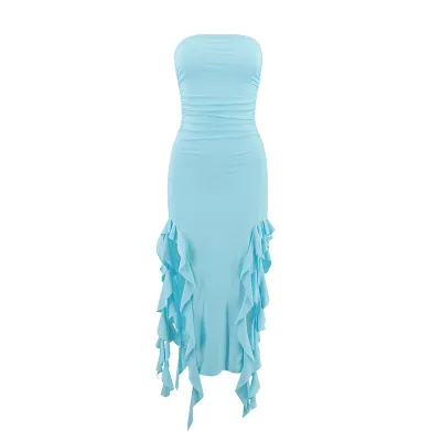 Women's Fashion Sexy Ruffle Streamer Tube Irregular Dress
