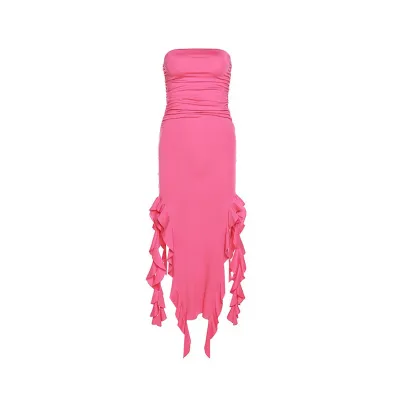 Women's Fashion Sexy Ruffle Streamer Tube Irregular Dress