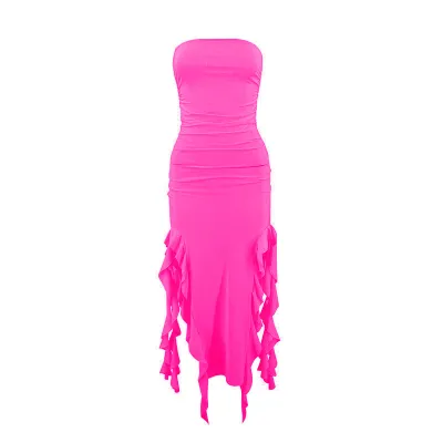 Women's Fashion Sexy Ruffle Streamer Tube Irregular Dress