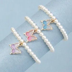 Children Kids Baby Fashion Girls Pearl Butterfly Bracelet Set Plastic Resin Cartoon