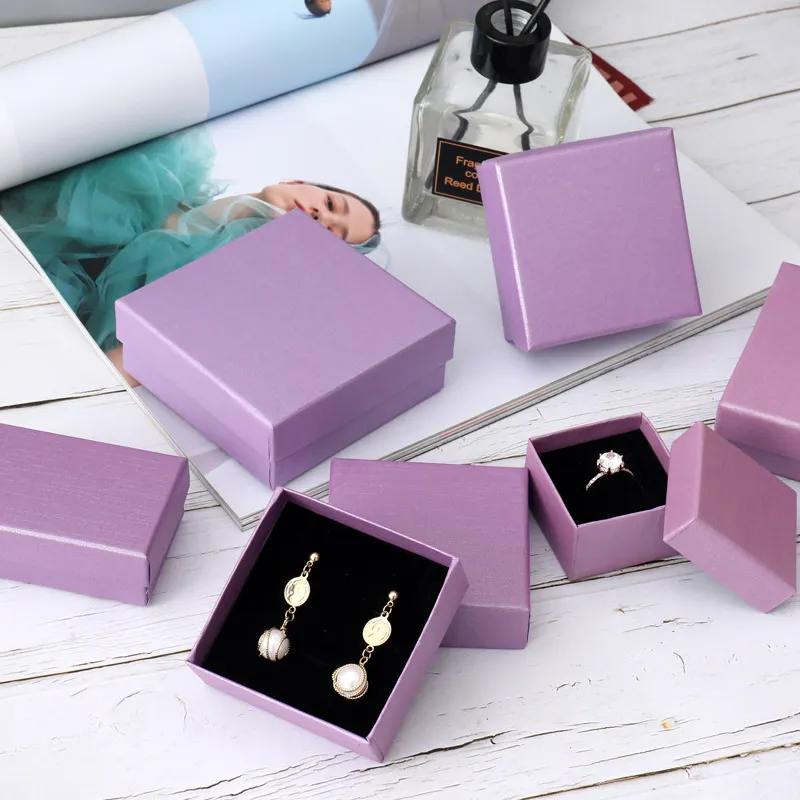 Creative Pearlescent Lenny Pink Purple Ring Bracelet Earrings Jewelry Packaging Box With Sponge