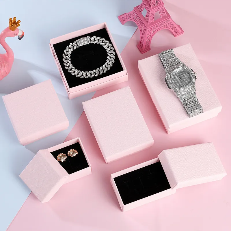 Plaid Pink Ring Earring Necklace Jewelry Packaging Box Cardboard