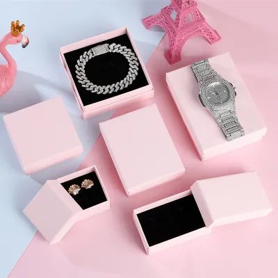 Plaid Pink Ring Earring Necklace Jewelry Packaging Box Cardboard
