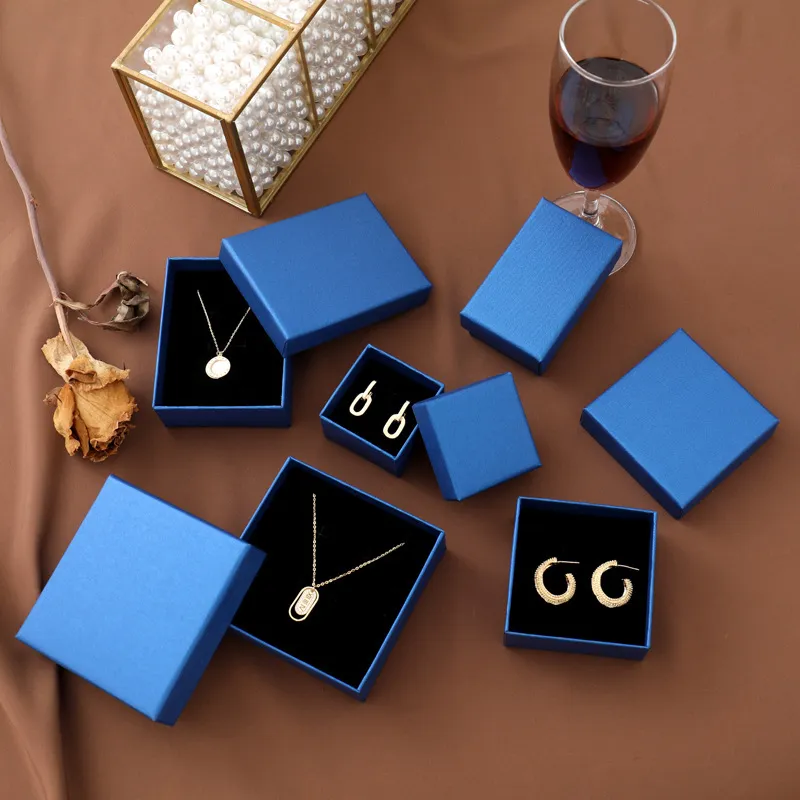 Simple Glow Peacock Blue Ring Earrings Necklace Jewelry Box