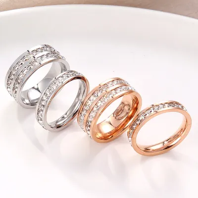 Women'S Fashion Single Row Double Row Diamond Titanium Steel Ring
