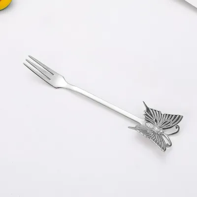 Creative Household Butterfly 304 Stainless Steel Fruit Spoon Fork Hanging Cup Tableware