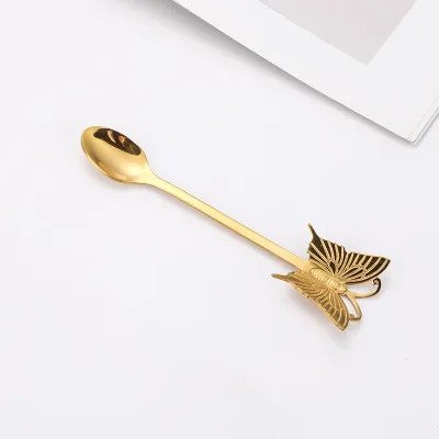 Creative Household Butterfly 304 Stainless Steel Fruit Spoon Fork Hanging Cup Tableware